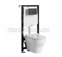 Комплект Унитаз подвесной WasserKRAFT Berkel H001 безободковый + Крышка для унитаза E034 + Система инсталляции для унитазов Aller 10TLT.010.ME + Кнопка смыва MB02