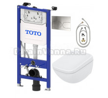 Комплект 5 в 1 Унитаз подвесной Toto Neorest CW927PZY глянцевый белый + Сиденье Neorest WX1 EWATER+ TCF95180GEU с дистанционным управлением + Инсталляция Washlet WH182EAT + Кнопка MB177EMS WX1/WX2 цвет хром + Крепления HM183