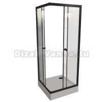 Душевой уголок Radomir Берген SQ 80х80 см, профиль черный, стекло прозрачное, с поддоном