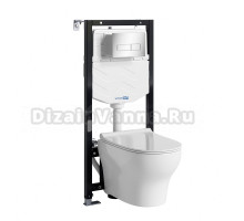 Комплект Унитаз подвесной WasserKRAFT Berkel H001 безободковый + Крышка для унитаза E034 + Система инсталляции для унитазов Aller 10TLT.010.ME + Кнопка смыва CH03