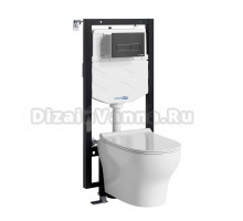 Комплект Унитаз подвесной WasserKRAFT Berkel H001 безободковый + Крышка для унитаза E034 + Система инсталляции для унитазов Vils 56TLT.010.ME + Кнопка смыва MB03