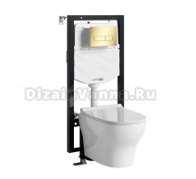 Комплект Унитаз подвесной WasserKRAFT Berkel H001 безободковый + Крышка для унитаза E034 + Система инсталляции для унитазов Vils 56TLT.010.ME + Кнопка смыва PG03
