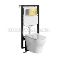 Комплект Унитаз подвесной WasserKRAFT Berkel H001 безободковый + Крышка для унитаза E034 + Система инсталляции для унитазов Vils 56TLT.010.ME + Кнопка смыва MG03