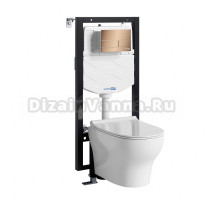 Комплект Унитаз подвесной WasserKRAFT Berkel H001 безободковый + Крышка для унитаза E034 + Система инсталляции для унитазов Vils 56TLT.010.ME + Кнопка смыва RG04