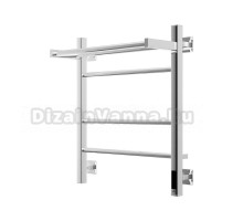 Полотенцесушитель электрический Grota Alto 530х600 NP EL 60x55 см, подключение справа, слева, скрытое подключение справа, глянцевый хром, лесенка, с полкой