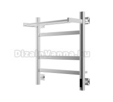 Полотенцесушитель электрический Grota Tela 530х600 NP EL 60x55 см, подключение справа, слева, скрытое подключение справа, глянцевый хром, лесенка, с полкой