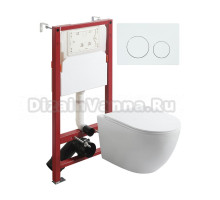 Комплект Agger ATI07150+APB188 Унитаз подвесной безободковый, с микролифтом + Система инсталляции + Кнопка смыва белая