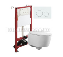 Комплект Agger ATI05100+APB188 Унитаз подвесной безободковый, с микролифтом + Система инсталляции + Кнопка смыва белая