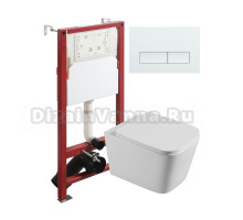 Комплект Agger ATI04100+APB288 Унитаз подвесной безободковый, с микролифтом + Система инсталляции + Кнопка смыва белая