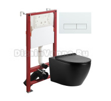 Комплект Agger ATI03144+APB288 Унитаз подвесной безободковый, с микролифтом + Система инсталляции + Кнопка смыва белая