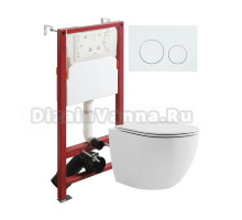 Комплект Agger ATI03100+APB188 Унитаз подвесной безободковый, с микролифтом + Система инсталляции + Кнопка смыва белая