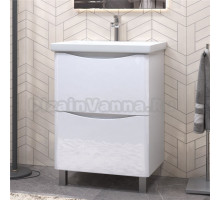 Тумба с раковиной Vigo Glem 60 напольная, 2 ящика, глянцевая белая