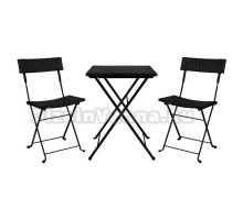 Комплект садовой мебели 3 в 1 Nostress Wicker FS-020 (стол + 2 стула), металл черный, искусственный ротанг