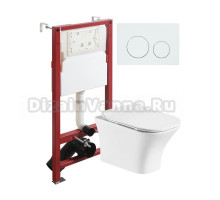 Комплект Orange CI02-100W+APB188 Унитаз подвесной безободковый, с микролифтом + Система инсталляции + Кнопка смыва белая