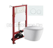 Комплект Orange CI07-150W+APB188 Унитаз подвесной безободковый, с микролифтом + Система инсталляции + Кнопка смыва белая