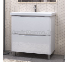 Тумба под раковину без столешницы Vigo Glem 80 напольная, 2 ящика, глянцевая белая