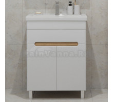Тумба под раковину без столешницы SanStar Модена 60 напольная, глянцевая белая, дуб вотан