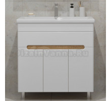 Тумба под раковину без столешницы SanStar Модена 80 напольная, глянцевая белая, дуб вотан