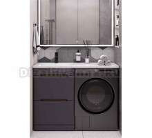 Тумба с раковиной SanStar Darko 120 L напольная, под стиральную машину, графит софт, дуб вотан, раковина Даллас 120