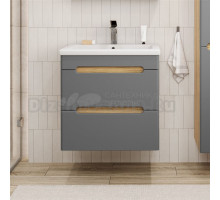 Тумба с раковиной SanStar Diva 50 подвесная, графит софт, дуб вотан, раковина Como 50