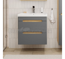 Тумба с раковиной SanStar Diva 50 подвесная, графит софт, дуб вотан, раковина Moduo 50