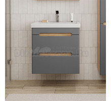 Тумба с раковиной SanStar Diva 60 подвесная, графит софт, дуб вотан, раковина Фостер 60