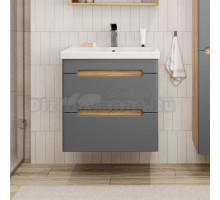 Тумба с раковиной SanStar Diva 60 подвесная, графит софт, дуб вотан, раковина Fest 60