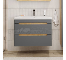 Тумба с раковиной SanStar Diva 70 подвесная, графит софт, дуб вотан, раковина Миранда 70