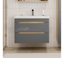 Тумба с раковиной SanStar Diva 70 подвесная, графит софт, дуб вотан, раковина Фостер 70