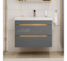 Тумба с раковиной SanStar Diva 80 подвесная, графит софт, дуб вотан, раковина Fest 80