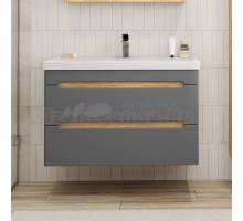 Тумба с раковиной SanStar Diva 100 подвесная, графит софт, дуб вотан, раковина Фостер 100