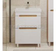 Тумба с раковиной SanStar Diva 50 напольная, матовая белая, дуб вотан, раковина Fest 50