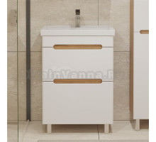 Тумба с раковиной SanStar Diva 50 напольная, матовая белая, дуб вотан, раковина Фостер 50