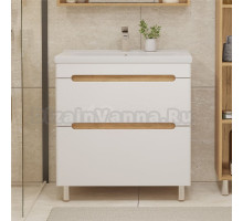 Тумба с раковиной SanStar Diva 70 напольная, матовая белая, дуб вотан, раковина Миранда 70