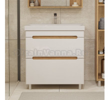 Тумба с раковиной SanStar Diva 80 напольная, матовая белая, дуб вотан, раковина Moduo 80