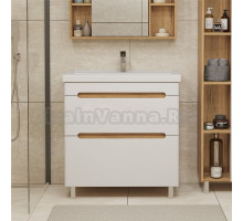 Тумба с раковиной SanStar Diva 80 напольная, матовая белая, дуб вотан, раковина Fest 80