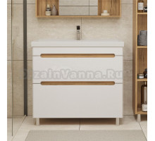 Тумба с раковиной SanStar Diva 100 напольная, матовая белая, дуб вотан, раковина Фостер 100