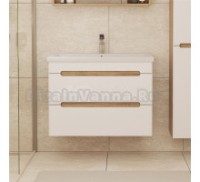 Тумба с раковиной SanStar Diva 80 подвесная, матовая белая, дуб вотан, раковина Moduo 80