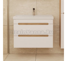 Тумба с раковиной SanStar Diva 80 подвесная, матовая белая, дуб вотан, раковина Fest 80