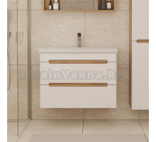 Тумба с раковиной SanStar Diva 80 подвесная, матовая белая, дуб вотан, раковина Фостер 80