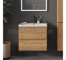 Тумба с раковиной SanStar Riana 60 подвесная, дуб крафт золотой, раковина Миранда 60