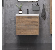 Тумба с раковиной SanStar Siva 50 подвесная, дуб веллингтон табак, раковина Como 50