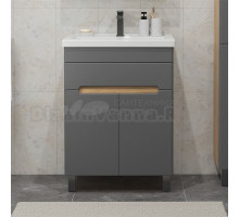 Тумба с раковиной SanStar Модена 50 напольная, графит софт, дуб вотан, раковина Фостер 50