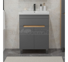 Тумба с раковиной SanStar Модена 50 напольная, графит софт, дуб вотан, раковина Moduo 50