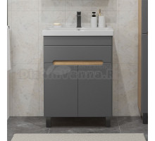 Тумба с раковиной SanStar Модена 60 напольная, графит софт, дуб вотан, раковина Fest 60