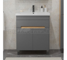 Тумба с раковиной SanStar Модена 70 напольная, графит софт, дуб вотан, раковина Миранда 70