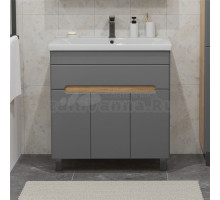 Тумба с раковиной SanStar Модена 80 напольная, графит софт, дуб вотан, раковина Миранда 80