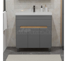 Тумба с раковиной SanStar Модена 80 напольная, графит софт, дуб вотан, раковина Фостер 80