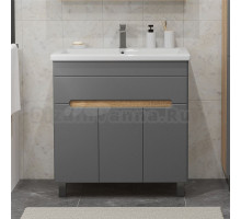 Тумба с раковиной SanStar Модена 80 напольная, графит софт, дуб вотан, раковина Como 80