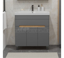 Тумба с раковиной SanStar Модена 80 напольная, графит софт, дуб вотан, раковина Moduo 80